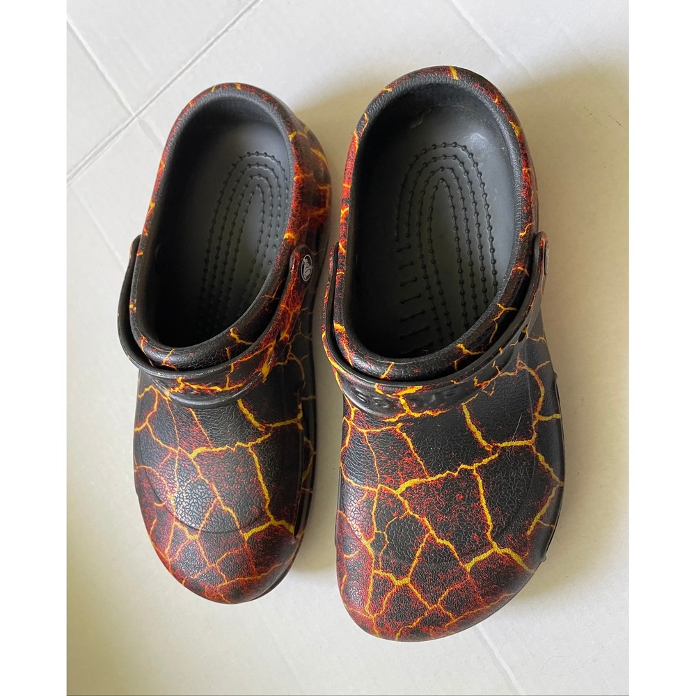 Famous Brand Bistro Red Lava Graphic Clogs Crocs Men 8 Womens 10 Slip Resistant